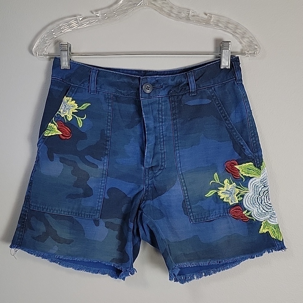 Free people distressed camo embroidered shorts